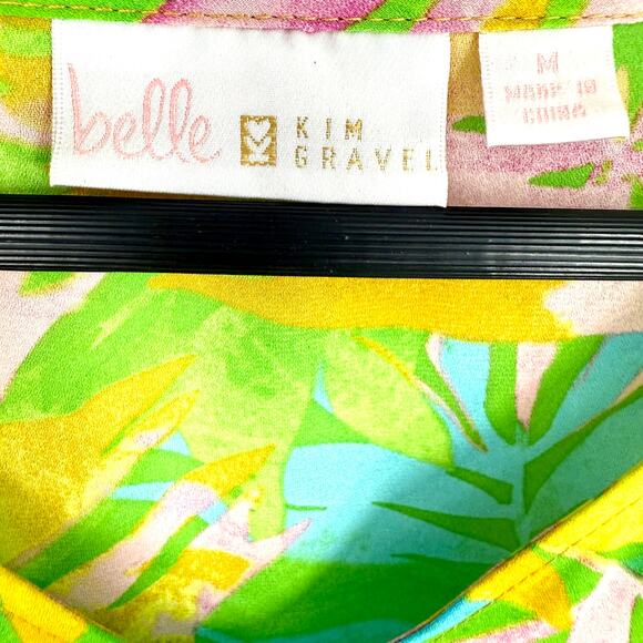 Belle by Kim Gravel Sz Medium Tropical Beach Kimono Style Green Blouse Shirt Top - Picture 2 of 8